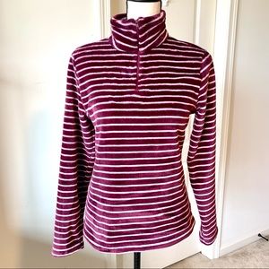 BASIC EDITIONS Burgundy Cozy Striped Fuzzy 1/4 Zip Up—SZ. Small